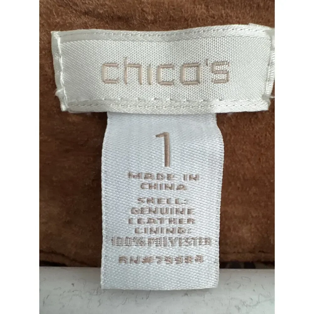 Chico’s Suede Leather Vest Brown Scalloped Hem western cowgirl Size 1 Medium